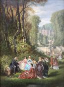 Manner of Jean-Antoine Watteau (French 1684-1721): Rococo Soiree in Chateau Grounds