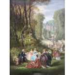 Manner of Jean-Antoine Watteau (French 1684-1721): Rococo Soiree in Chateau Grounds