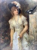 William Oliver (British 1823-1901): Young Lady with Magpie