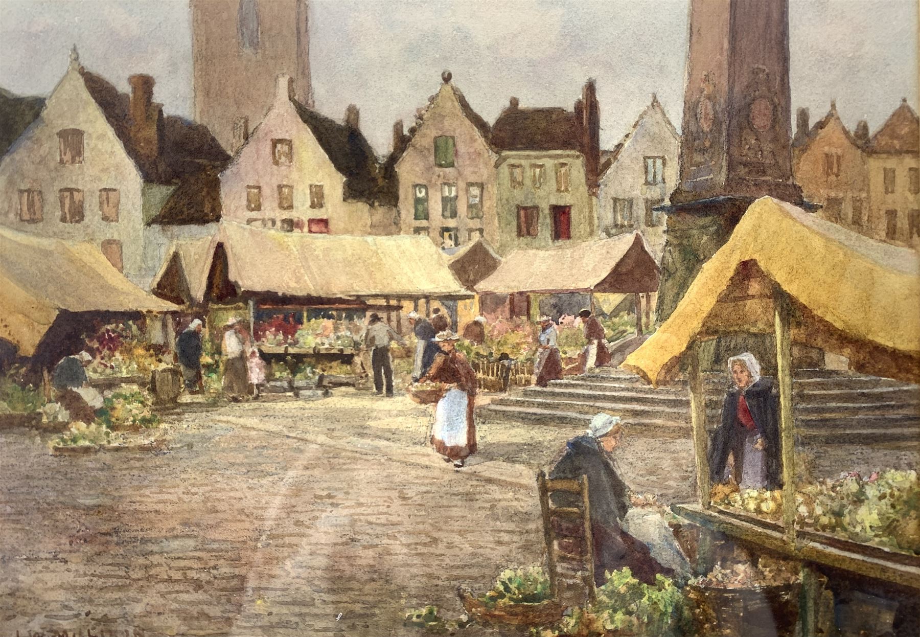 James W Milliken (British 1887-1930): Flower Market in Dam Square Amsterdam and Dutch Street Scene - Image 2 of 4