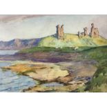 John Arthur Dees (Northern British 1875-1959): 'Dunstanburgh Northumberland - Evening Light Castle o