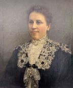 Emma Magnus (Manchester 1856-1936): Bust Length Portrait of Victorian Woman in Lace Dress