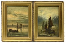 English School (19th century): Sailing Boats in Moonlight and Sunrise