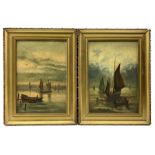 English School (19th century): Sailing Boats in Moonlight and Sunrise