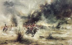 After David Cartwright (British 1944-): 'Scots Greys Charge' and Napoleonic Battle Scenes