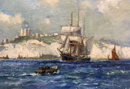 Frank Henry Mason (Staithes Group 1875-1965): 'Pilot Boat Meeting a Tall Ship off Dover'