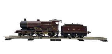 Hornby O gauge clockwork 4-4-0 1185 locomotive and tender in LMS Crimson
