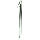 Nailsea type glass walking stick with blue double twist decoration L113cm and two green glass stick