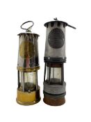 Miners safety lamp by Protector Lamp Lighting Co. in brass and steel H23cm and another