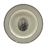Early 19th century Herculaneum creamware circular plate printed in black with an oval bust portrait
