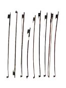 Nine various violin bows
