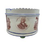 Early 19th century Herculaneum demi lune bough pot with crimped rim printed with a bust portrait of