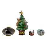 Four Halcyon Days Cat and Kitten decorated boxes comprising a Christmas Tree bonbonniere