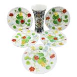 Set of five late Victorian Mintons plates decorated in relief with nasturtium