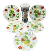 Set of five late Victorian Mintons plates decorated in relief with nasturtium