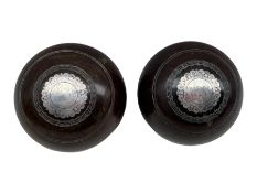 Pair of 19th century lignum vitae bowling woods by Thomas Taylor