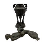 African Benin type bronze censer in the form of a reclining figure L20cm and a Chinese bronze censer