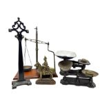 Pair of Victorian brass scales on mahogany base