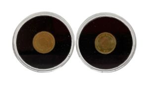 Two Tristan da Cunha miniature 9 carat gold crown coins