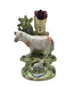 19th century Walton pearlware spill vase with a ewe and lamb with signature to reverse H16cm