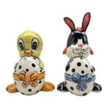 Lorna Bailey pottery Rabbit and Chick each holding an egg H17cm max (2)