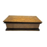 Victorian birds eye maple and ebonised rectangular three division box with slightly canted hinged co