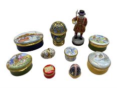 Ten enamel trinket boxes comprising five Halcyon Days: 'Yeoman Gaoler'