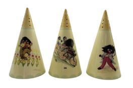 Three Carlton Ware Robertson's Golly conical shaped sifters