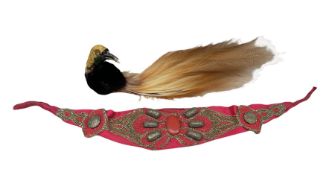 Art Deco period silk headband with beaded decoration together with a late 19th century Greater Bird