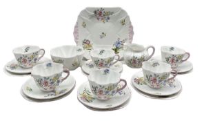 Shelley Wild Flowers pattern tea set comprising six cups and saucers