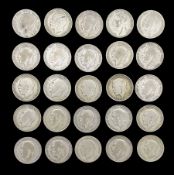 Twenty-five pre 1947 silver half crown coins