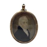 19th century oval head and shoulders miniature portrait on ivory of a gentleman wearing a black froc