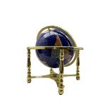Semi-precious stone inlaid globe on gilt brass stand D50cm approx