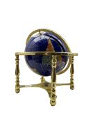 Semi-precious stone inlaid globe on gilt brass stand D50cm approx
