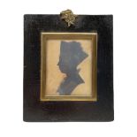 19th century silhouette head and shoulders portrait of a lady 7.5 x 6cm in ebonised frame