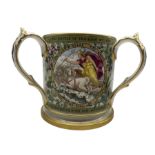 Copeland three handled tyg commemorating Nelson's centenary retailed by T Goode & Co with a central