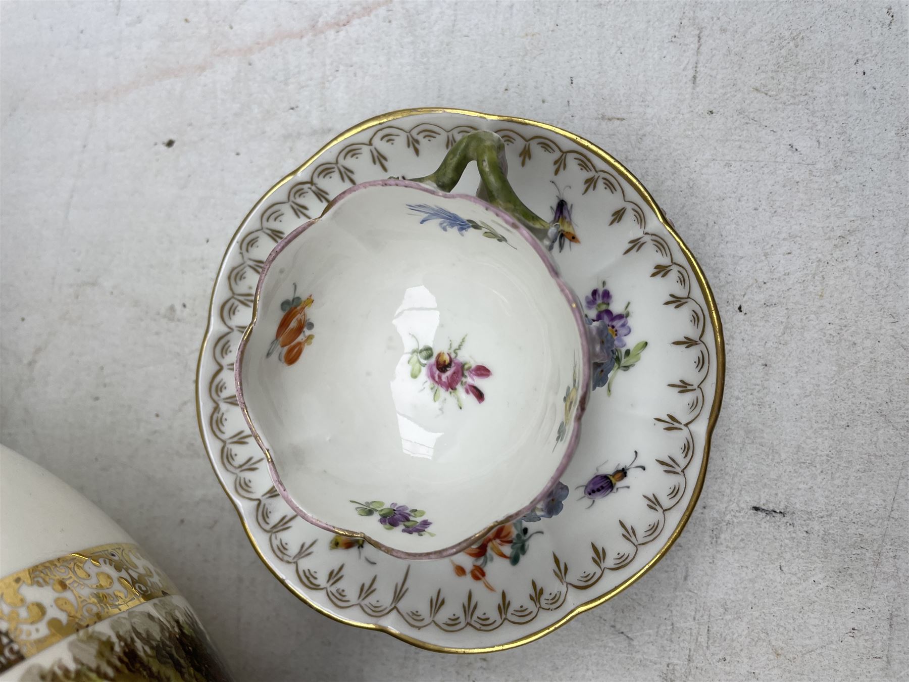 Dresden floral encrusted tea cup and saucer - Image 4 of 4