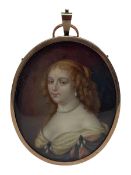 19th century oval head and shoulders miniature portrait on ivory of a lady with ringlets in her hair
