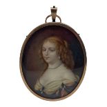 19th century oval head and shoulders miniature portrait on ivory of a lady with ringlets in her hair