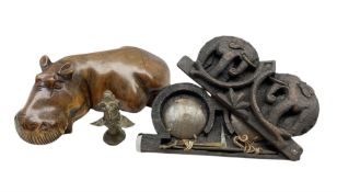 Set of 19th/ early 20th century opium scales in a carved hardwood case depicting an elephants