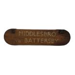 North Eastern Railway painted wooden double-sided sign 'Middlesbro' Via Battersby' L63cm