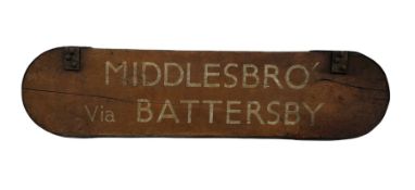 North Eastern Railway painted wooden double-sided sign 'Middlesbro' Via Battersby' L63cm