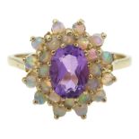9ct gold amethyst and opal cluster ring