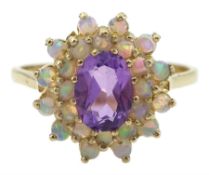 9ct gold amethyst and opal cluster ring