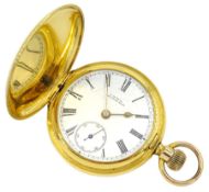 American gold-plated full hunter lever pocket watch by Waltham