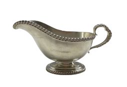 Silver sauce boat with gadrooned edge and loop handle Sheffield 1966 Maker C J Vander 9.3oz