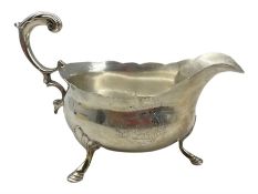 18th century silver sauce boat with crimped rim