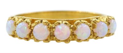 Silver-gilt seven stone opal ring