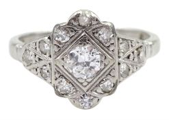 Art Deco white gold milgrain set old cut diamond panel ring