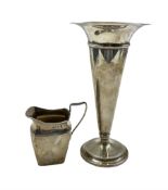 Silver trumpet shape vase with crimped rim and circular weighted foot H20cm Birmingham 1945 and a si